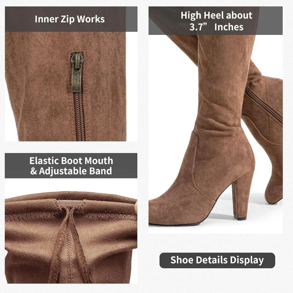 Women's Mocha Toffee Suede Inner Zipper Thigh High Over The Knee High Heel Boots